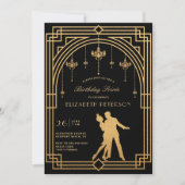Gatsby Roaring 20s Deco Chandeliers Gouden Verjaar Kaart (Voorkant)
