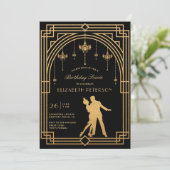 Gatsby Roaring 20s Deco Chandeliers Gouden Verjaar Kaart (Staand voorkant)