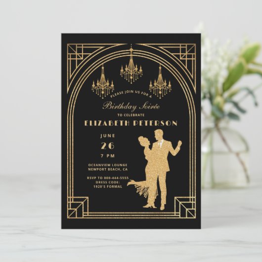 Gatsby Roaring 20s Deco kroonluchters Lijst Verjaa Kaart (Staand voorkant)