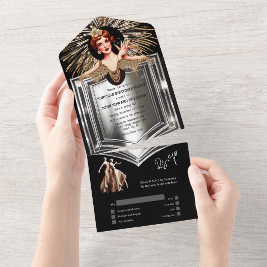 Gatsby roaring twenties 1920 Flapper feestdiner All In One Uitnodiging (Afscheurbaar)