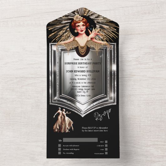 Gatsby roaring twenties 1920 Flapper feestdiner All In One Uitnodiging (Binnen)