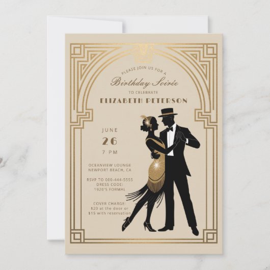 Gatsby Roaring Twenties Art Deco Beige Verjaardag Kaart (Voorkant)