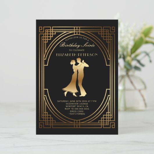 Gatsby Roaring Twenties Art Deco Flapper Verjaarda Kaart (Staand voorkant)