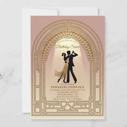 Gatsby Roaring Twenties Deco Arch Roze Verjaardag Kaart (Voorkant)