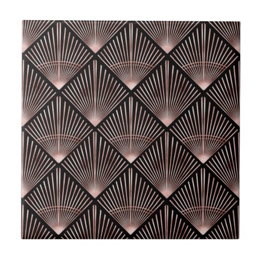 Gatsby Rose Gold Art Deco Fan Pattern ID1188 Tegeltje (Voorkant)