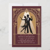 Gatsby Speakeasy 1920s Deco Gouden Bourgondische V Kaart (Voorkant)