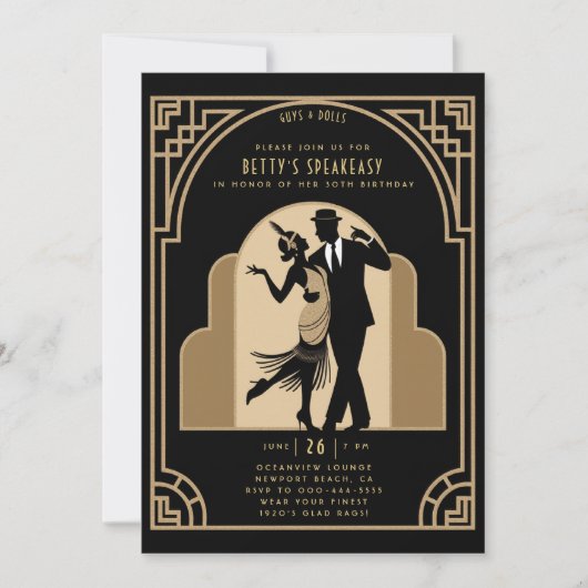 Gatsby Speakeasy Flapper Roaring 20s Deco Verjaard Kaart (Voorkant)