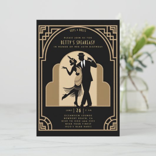 Gatsby Speakeasy Flapper Roaring 20s Deco Verjaard Kaart (Staand voorkant)