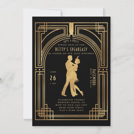 Gatsby Speakeasy Nouveau Flapper Dance Verjaardag Kaart (Voorkant)