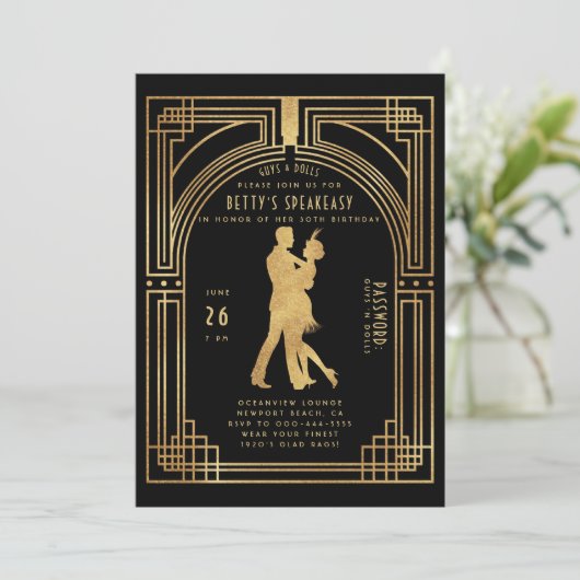 Gatsby Speakeasy Nouveau Flapper Dance Verjaardag Kaart (Staand voorkant)