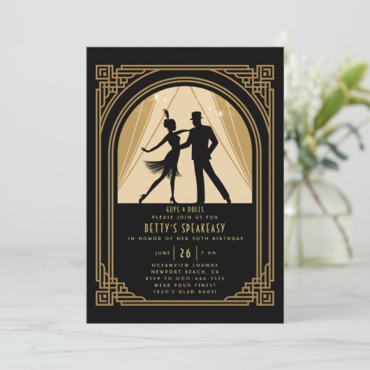 Gatsby Speakeasy Nouveau Flapper Deco Verjaardag Kaart (Staand voorkant)