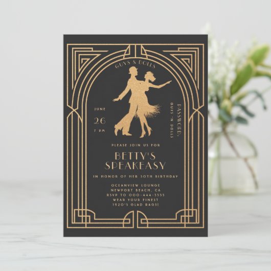 Gatsby Speakeasy Roaring 20 Flapper Dance Verjaard Kaart (Staand voorkant)