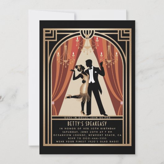 Gatsby Speakeasy Roaring 20s Deco Dance Verjaardag Kaart (Voorkant)