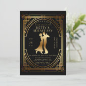 Gatsby Speakeasy Roaring 20s Gold Flapper Verjaard Kaart (Staand voorkant)