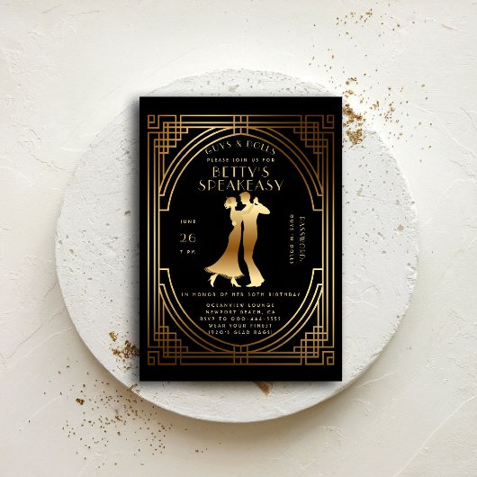 Gatsby Speakeasy Roaring 20s Gold Flapper Verjaard Kaart