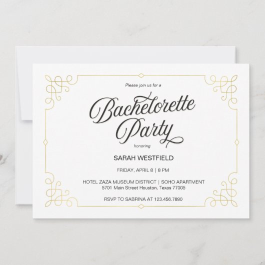 Gatsby Style Gold Bachelorette Party Kaart (Achterkant)