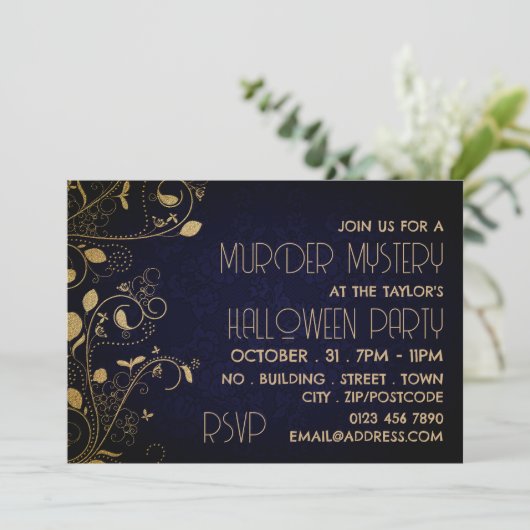 Gatsby Style, moordmysterie Halloweenfeest Kaart (Staand voorkant)
