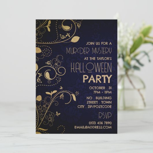 Gatsby Style, moordmysterie Halloweenfeest Kaart (Staand voorkant)