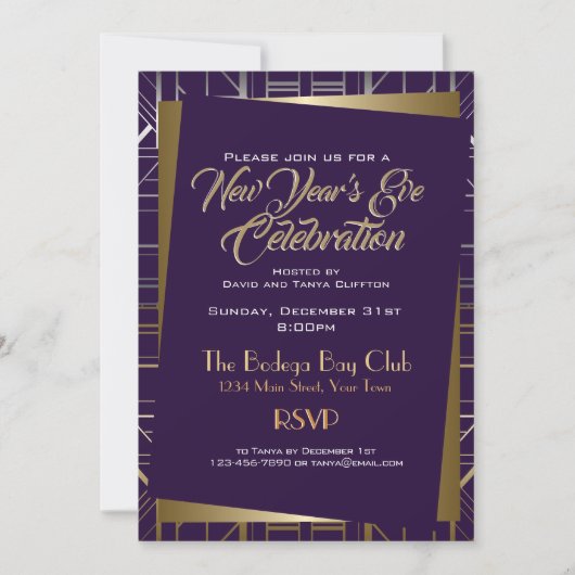 Gatsby Style NYE Gold en Midnight Blue Kaart (Voorkant)