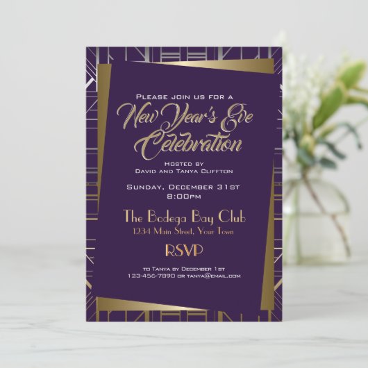 Gatsby Style NYE Gold en Midnight Blue Kaart (Staand voorkant)