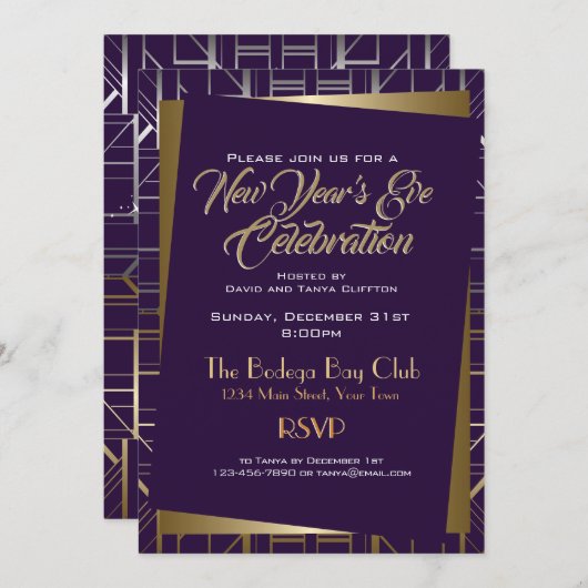 Gatsby Style NYE Gold en Midnight Blue Kaart (Voorkant / Achterkant)