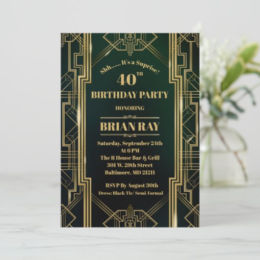 Gatsby Style Suprise Birthday nodigt 5x7 uit Kaart (Staand voorkant)