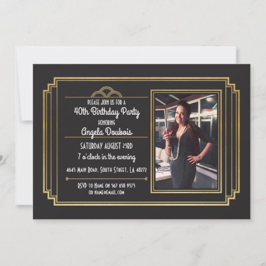 Gatsby verjaardagsfeest 1920's brullende gouden ui kaart (Voorkant)