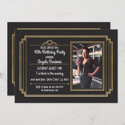 Gatsby verjaardagsfeest 1920's brullende gouden ui kaart (Voorkant / Achterkant)