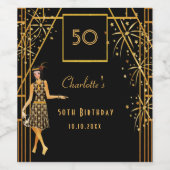 Gatsby Verjaardagsfeest zwart goud retro art deco Wijn Etiket (Enkel label)