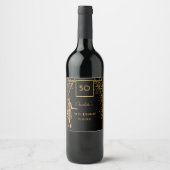 Gatsby Verjaardagsfeest zwart goud retro art deco Wijn Etiket (Voorkant)