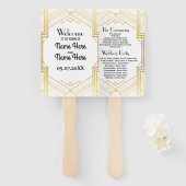 Gatsby White Art Deco Trouwprogramma Hand Fan Handwaaier (Voorkant en achterkant)