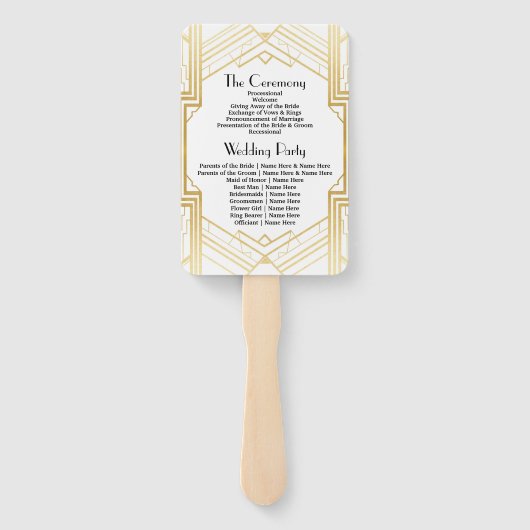 Gatsby White Art Deco Trouwprogramma Hand Fan Handwaaier (Achterkant)