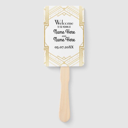 Gatsby White Art Deco Trouwprogramma Hand Fan Handwaaier (Voorkant)