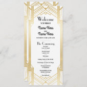 Gatsby White & Gold Art Deco 1920s Wedding Program Programmakaart (Voorkant / Achterkant)