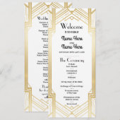 Gatsby Wit & Goud Art Deco 1920 Huwelijksprogramma Programmakaart (Voorkant / Achterkant)
