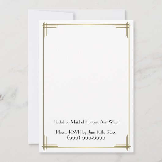 Gatsby Witte Art Deco Bachelorette Party Uitnodigi Kaart (Achterkant)