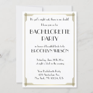 Gatsby Witte Art Deco Bachelorette Uitnodiging