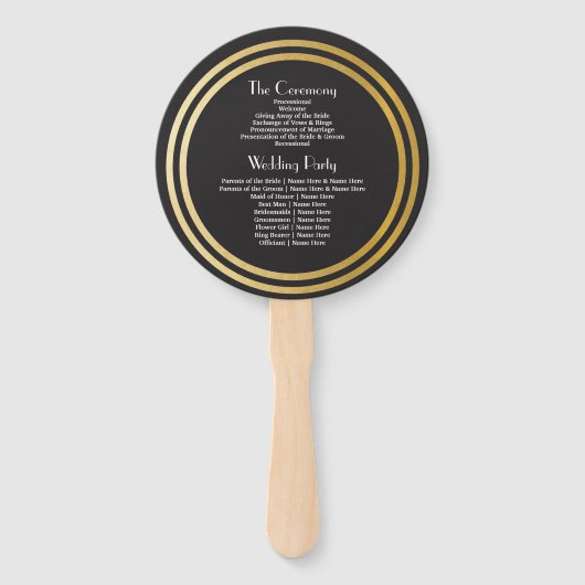 Gatsby Zwart Art Deco Trouwprogramma Hand Fan Handwaaier (Achterkant)