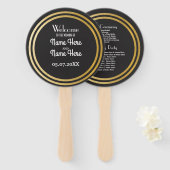 Gatsby Zwart Art Deco Trouwprogramma Hand Fan Handwaaier (Voorkant en achterkant)