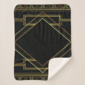 Gatsby zwart en goud geometrisch patroon art deco sherpa deken (Voorkant)