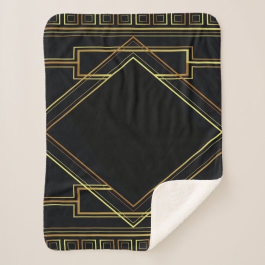 Gatsby zwart en goud geometrisch patroon art deco sherpa deken (Voorkant)