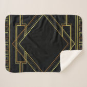Gatsby zwart en goud geometrisch patroon art deco sherpa deken (Voorkant (horizontaal))