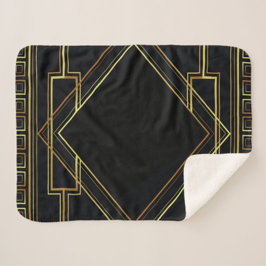 Gatsby zwart en goud geometrisch patroon art deco sherpa deken (Voorkant (horizontaal))