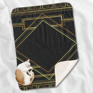 Gatsby zwart en goud geometrisch patroon art deco sherpa deken