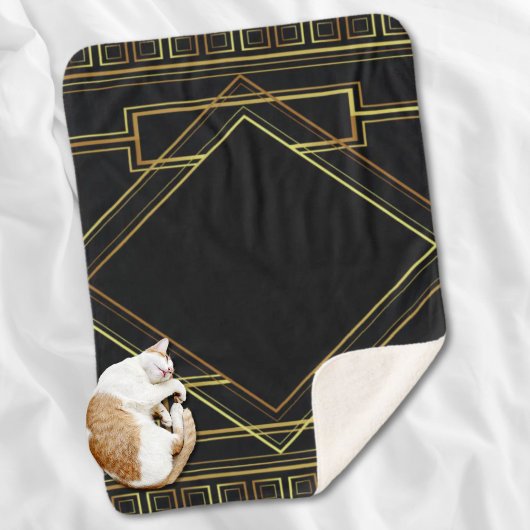 Gatsby zwart en goud geometrisch patroon art deco sherpa deken
