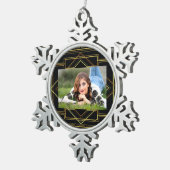 Gatsby zwart en goud geometrisch patroon art deco tin sneeuwvlok ornament (Rechts)