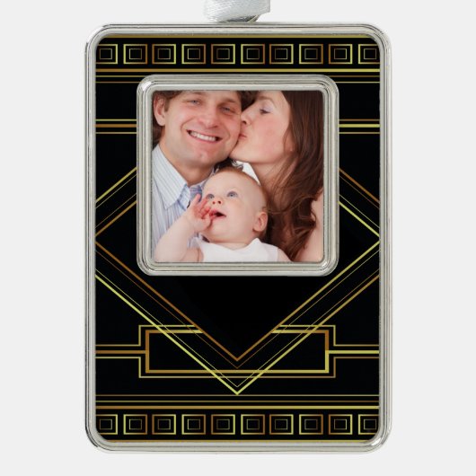 Gatsby zwart en goud geometrisch patroon art deco verzilverd omlijst ornament (Voorkant)