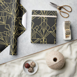 Gatsby Zwart & Goud Art Deco Cadeaupapier