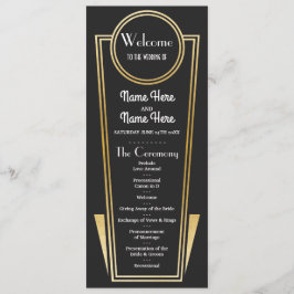 Gatsby Zwart & Goud Art Deco Jaren 20 Huwelijkspro Programmakaart