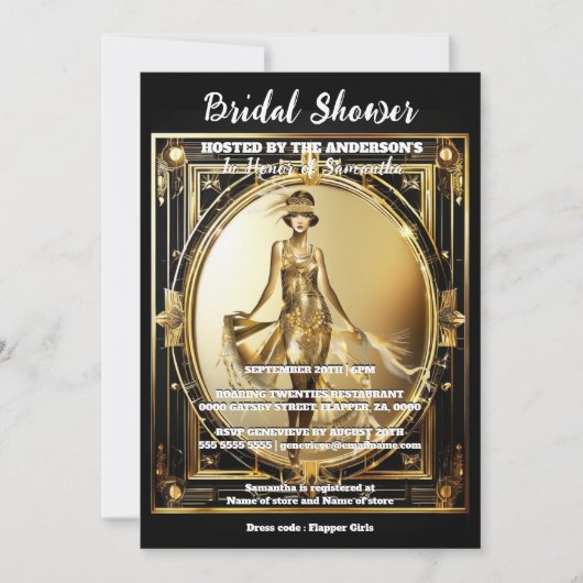 Gatsby zwart goud flapper meisje glanzend 1920's g kaart (Voorkant)